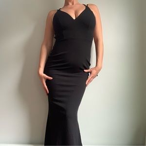 Lulus black floor length v neck evening dress